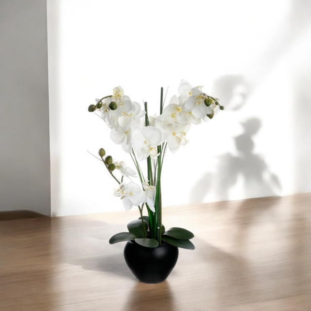 Műanyag orchidea fekete cserépben, 50 cm
