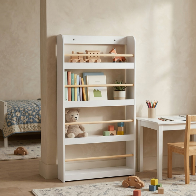 Gyerekszoba polc bambusz rudakkal TENO, 55 x 112 x 15 cm