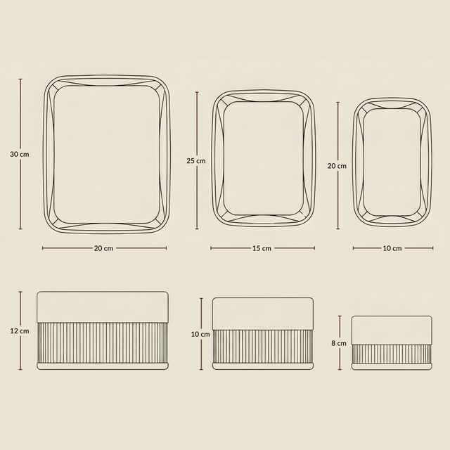 3 darab bambusz kosár textilbéléssel, 30 x 20 x 13 cm, barna