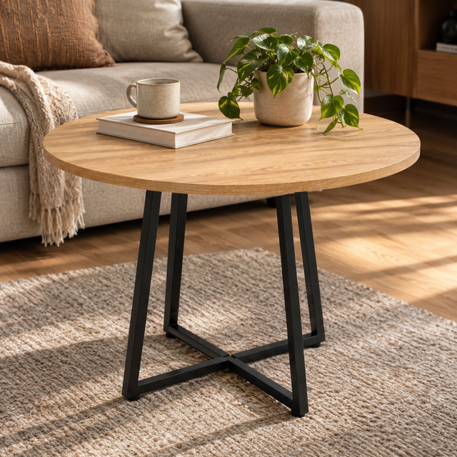 Kerek asztal X-alapzattal, Ø 80 cm × 72 cm, barna