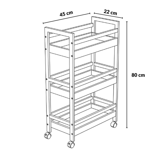 Bambusz polc kerekeken, 45,3 x 22 x 80 cm