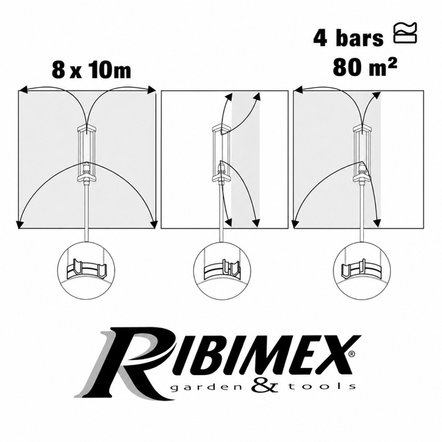 RIBIMEX turbinas permetező, permetezési terület 80m², 16 fúvóka