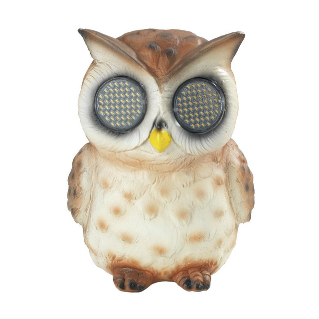 Napelemes kerti figura, LED villogó szemű bagoly, 13 cm