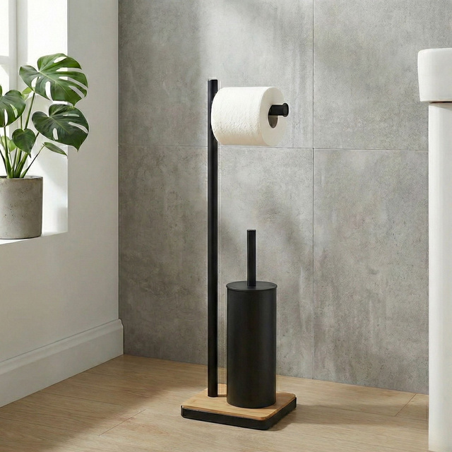 WC-kefe toalettpapír-tartóval és bambusz talppal IVLO, 65 cm