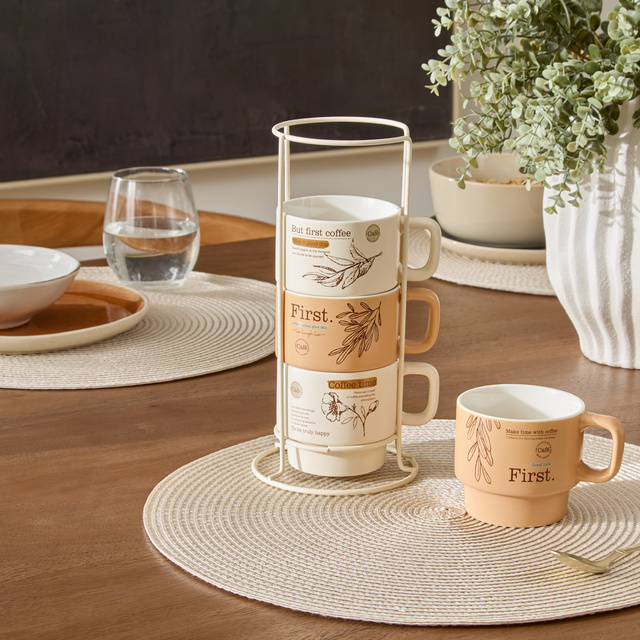 4 darab WELLNESS bögre állványon, porcelán, 220 ml