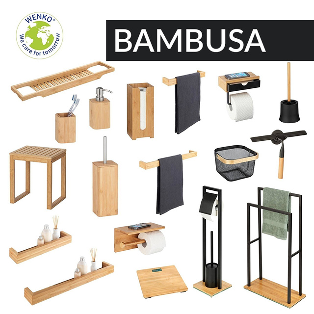 Bambusz toalettpapír tartó WC kefe, bambusz alap, WENKO