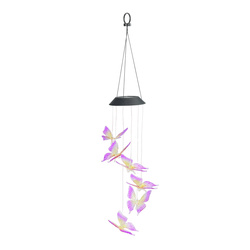 Napelemes függő lámpa, LED pillangók, szélcsengő, 78 cm