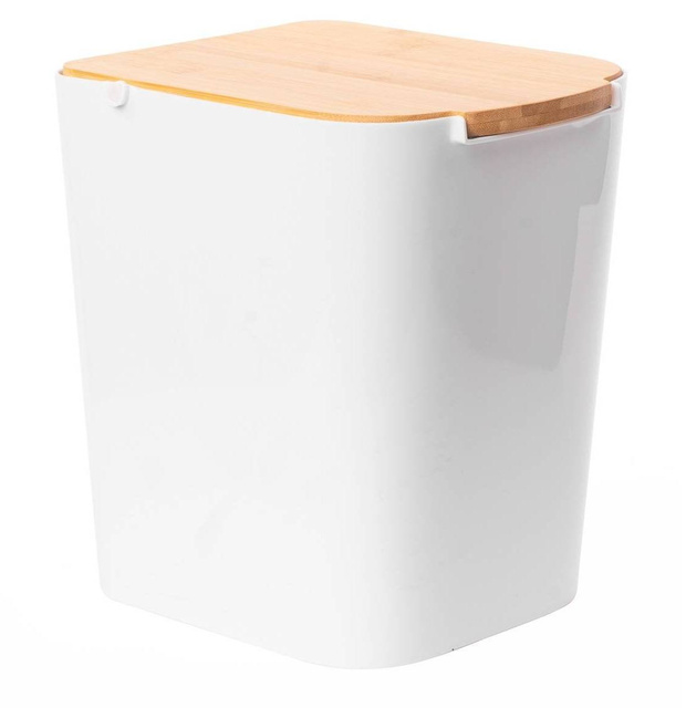 BAMBOU fürdőszobai kosár bambusz fedéllel, 5 L, fehér